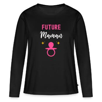 Future maman mère cadeau annonce grossesse maman - T-shirt manches longues Premium bio Femme - noir - Devant - Julia (174cm)