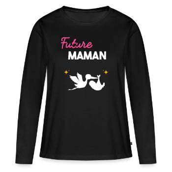cadeau naissance grossesse mère Future maman - T-shirt manches longues Premium bio Femme - noir - Devant - Julia (174cm)