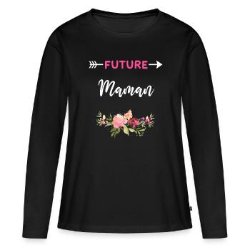 annonce grossesse cadeau Future maman - T-shirt manches longues Premium bio Femme - noir - Devant - Julia (174cm)