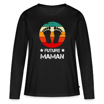 Future maman mère annonce grossesse vintage - T-shirt manches longues Premium bio Femme - noir - Devant - Julia (174cm)