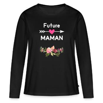 annonce grossesse maman mère Future maman - T-shirt manches longues Premium bio Femme - noir - Devant - Julia (174cm)