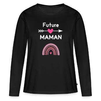 Future maman cadeau annonce grossesse mère - T-shirt manches longues Premium bio Femme - noir - Devant - Julia (174cm)
