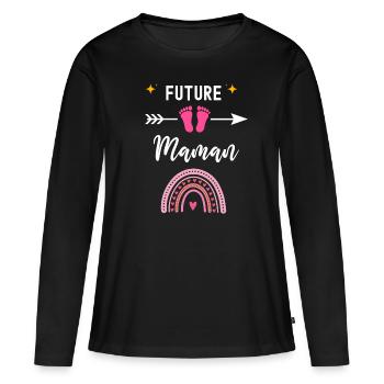 Future maman cadeau naissance maman mère - T-shirt manches longues Premium bio Femme - noir - Devant - Julia (174cm)