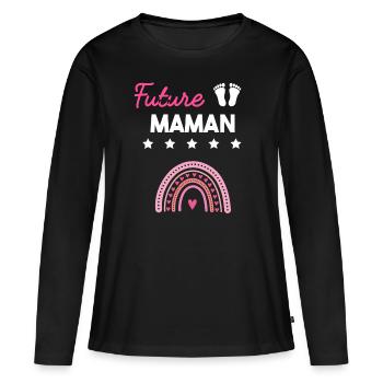 Future maman cadeau grossesse famille mère - T-shirt manches longues Premium bio Femme - noir - Devant - Julia (174cm)