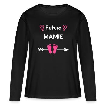 Future mamie grand-mère annonce grossesse mamie - T-shirt manches longues Premium bio Femme - noir - Devant - Julia (174cm)