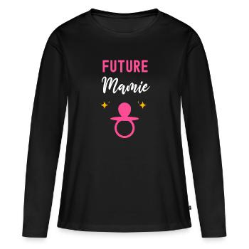 Future mamie grand-mère cadeau annonce grossesse - T-shirt manches longues Premium bio Femme - noir - Devant - Julia (174cm)