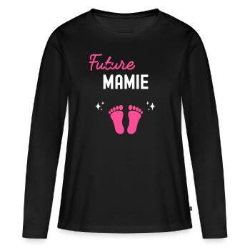 Future mamie cadeau naissance grossesse mamie - T-shirt manches longues Premium bio Femme - noir - Devant - Julia (174cm)