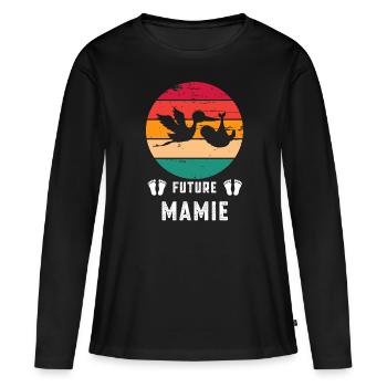 Future mamie grand-mère annonce grossesse retro - T-shirt manches longues Premium bio Femme - noir - Devant - Julia (174cm)