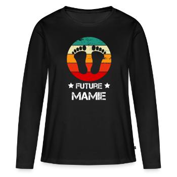 Future mamie grand-mère annonce grossesse vintage - T-shirt manches longues Premium bio Femme - noir - Devant - Julia (174cm)