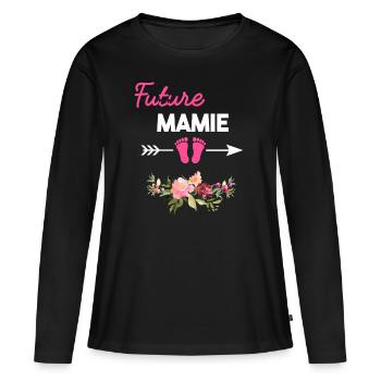 annonce grossesse mamie grand-mère de Future mamie - T-shirt manches longues Premium bio Femme - noir - Devant - Julia (174cm)