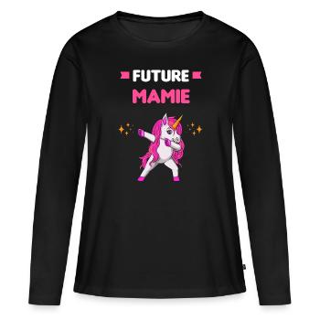 Future mamie licorne dab annonce grossesse mamie - T-shirt manches longues Premium bio Femme - noir - Devant - Julia (174cm)