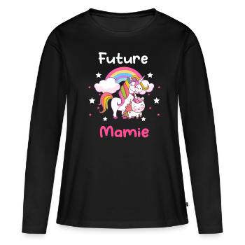 Future mamie licorne annonce grossesse grand-mère - T-shirt manches longues Premium bio Femme - noir - Devant - Julia (174cm)