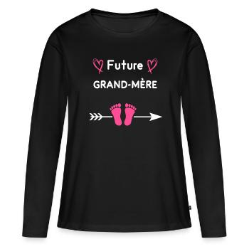 Future grand-mère annonce grossesse - T-shirt manches longues Premium bio Femme - noir - Devant - Julia (174cm)