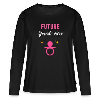Future grand-mère cadeau annonce grossesse - T-shirt manches longues Premium bio Femme - noir - Devant - Julia (174cm)