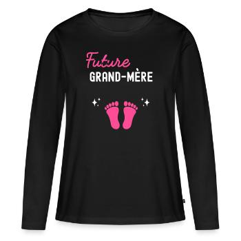 Future grand-mère cadeau naissance grossesse - T-shirt manches longues Premium bio Femme - noir - Devant - Julia (174cm)
