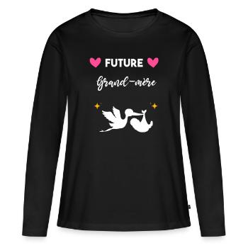cadeau annonce grossesse Future grand-mère - T-shirt manches longues Premium bio Femme - noir - Devant - Julia (174cm)