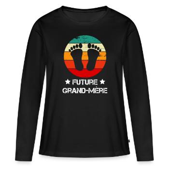 Future grand-mère annonce grossesse vintage - T-shirt manches longues Premium bio Femme - noir - Devant - Julia (174cm)