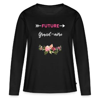 annonce grossesse cadeau Future grand-mère - T-shirt manches longues Premium bio Femme - noir - Devant - Julia (174cm)