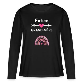 Future grand-mère cadeau annonce grossesse - T-shirt manches longues Premium bio Femme - noir - Devant - Julia (174cm)