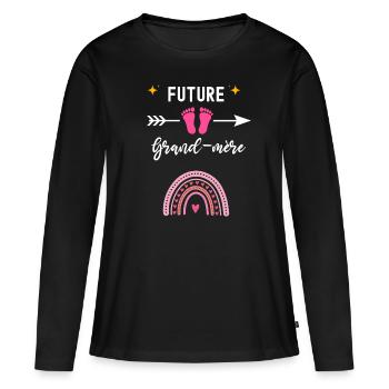 Future grand-mère cadeau naissance grand-mère - T-shirt manches longues Premium bio Femme - noir - Devant - Julia (174cm)