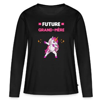 Future grand-mère licorne dab annonce grossesse - T-shirt manches longues Premium bio Femme - noir - Devant - Julia (174cm)