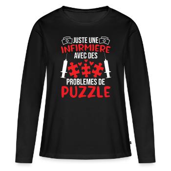 Krankenschwester mit Rätselproblemen - Frauen Premium Bio Langarmshirt - Schwarz - Vorne - Julia (174cm)