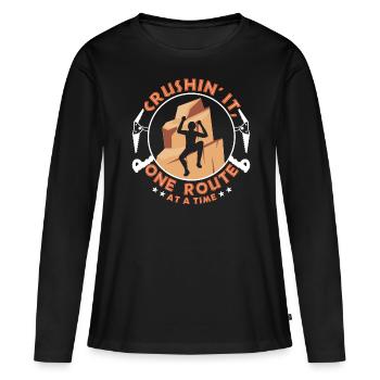 Crushin' it, one route at a time - Women's Premium Organic Long Sleeve Shirt - black - Front - Julia (174cm)