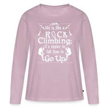 La vie est comme l’escalade - T-shirt manches longues Premium bio Femme - rose poudré - Devant - Julia (174cm)
