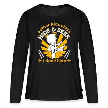 D’autres enfants jouent à cache-cache Je ne me cache pas - T-shirt manches longues Premium bio Femme - noir - Devant - Julia (174cm)