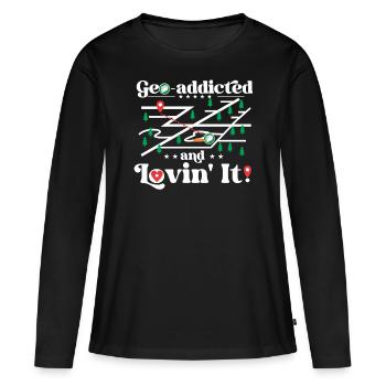 Géo-accro et j’adore ça ! - T-shirt manches longues Premium bio Femme - noir - Devant - Julia (174cm)