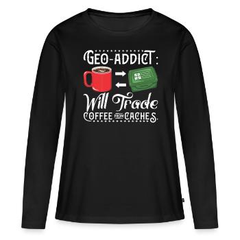 Géo-accro : Échangera du café contre des caches. - T-shirt manches longues Premium bio Femme - noir - Devant - Julia (174cm)