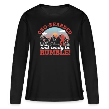 Geo-Bart und bereit zum Rumpeln! - Frauen Premium Bio Langarmshirt - Schwarz - Vorne - Julia (174cm)