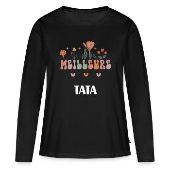 meilleure tata fleurs bohème cadeau tante - T-shirt manches longues Premium bio Femme - noir - Devant - Julia (174cm)