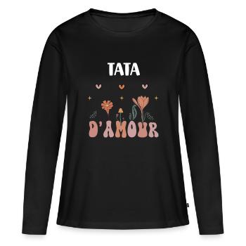 tata d amour fleurs boheme cadeau tante - T-shirt manches longues Premium bio Femme - noir - Devant - Julia (174cm)