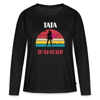 tata d amour retro vintage cadeau tante - T-shirt manches longues Premium bio Femme - noir - Devant - Julia (174cm)