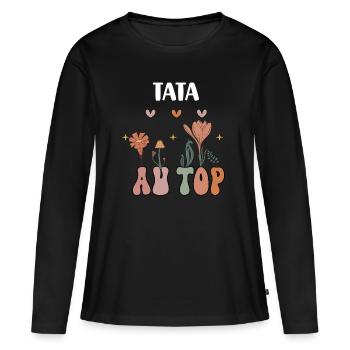 tata au top fleurs bohème cadeau tante - T-shirt manches longues Premium bio Femme - noir - Devant - Julia (174cm)