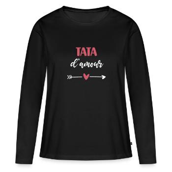 tata d'amour coeur cadeau tante - T-shirt manches longues Premium bio Femme - noir - Devant - Julia (174cm)