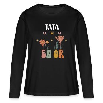 tata en or fleurs bohème cadeau tante - T-shirt manches longues Premium bio Femme - noir - Devant - Julia (174cm)