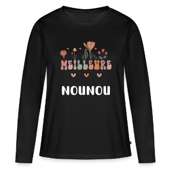 meilleure nounou fleurs bohème - T-shirt manches longues Premium bio Femme - noir - Devant - Julia (174cm)