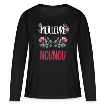 meilleure nounou fleurs - T-shirt manches longues Premium bio Femme - noir - Devant - Julia (174cm)