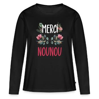 merci nounou fleurs - T-shirt manches longues Premium bio Femme - noir - Devant - Julia (174cm)