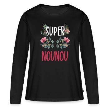 super nounou fleurs - T-shirt manches longues Premium bio Femme - noir - Devant - Julia (174cm)