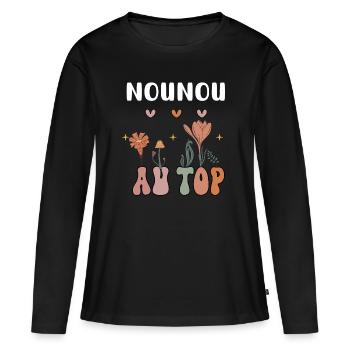 nounou au top fleurs bohème - T-shirt manches longues Premium bio Femme - noir - Devant - Julia (174cm)