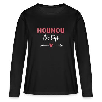 nounou au top coeur - T-shirt manches longues Premium bio Femme - noir - Devant - Julia (174cm)