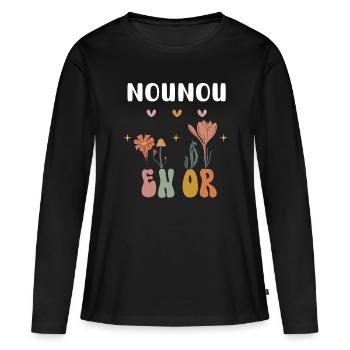 nounou en or fleurs bohème - T-shirt manches longues Premium bio Femme - noir - Devant - Julia (174cm)