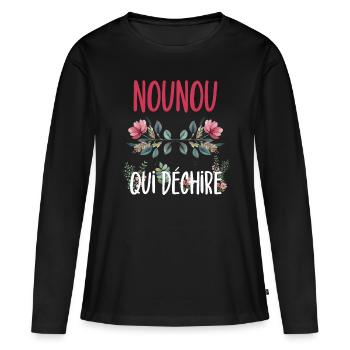 nounou qui déchire fleurs - T-shirt manches longues Premium bio Femme - noir - Devant - Julia (174cm)
