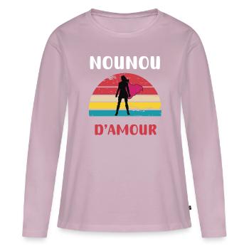 nounou d'amour rétro vintage - T-shirt manches longues Premium bio Femme - rose poudré - Devant - Julia (174cm)