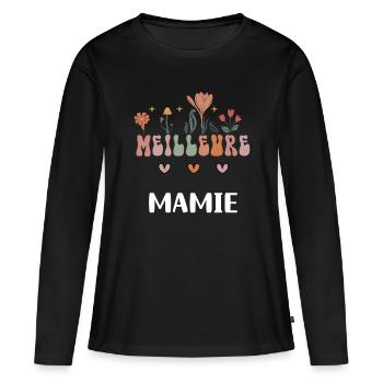 meilleure mamie fleurs bohème grand-mère - T-shirt manches longues Premium bio Femme - noir - Devant - Julia (174cm)