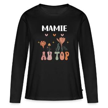 mamie au top fleurs bohème grand-mère - T-shirt manches longues Premium bio Femme - noir - Devant - Julia (174cm)