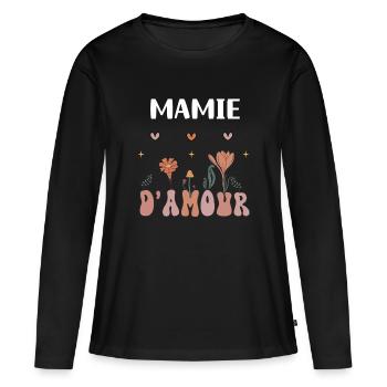mamie d'amour fleurs bohème grand-mère - T-shirt manches longues Premium bio Femme - noir - Devant - Julia (174cm)